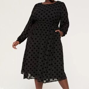 Lane Bryant Black Long Sleeve Polka Dot Dress